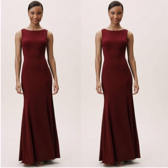 BHLDN Dresses & Skirts - BHLDN Misty Elegant Burgundy Open Back Long A-line  Evening Gown Sz 8 Bridesmaid